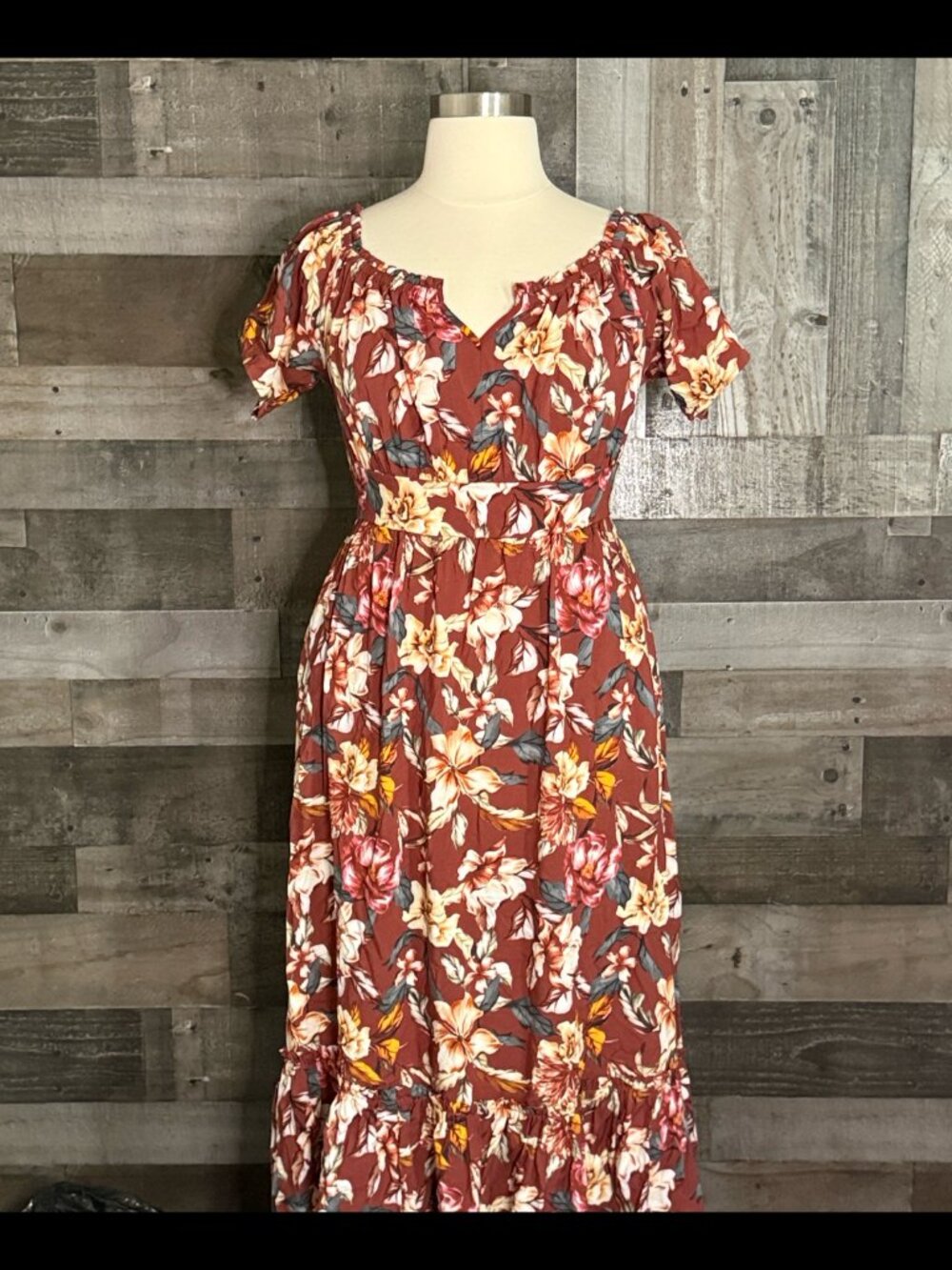 Torrid 00 brown floral maxi dress earth tone garden party feminine summer hippie